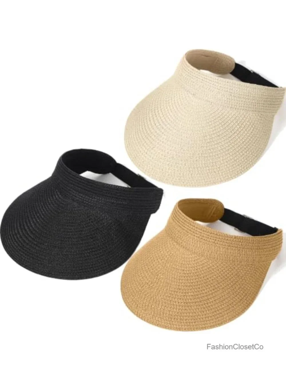 3 Pack Paper Straw Sun Visor Hats Wide Brim UPF 50+ Adjustable Packable Beach